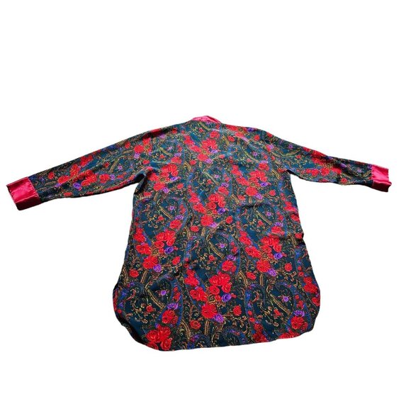 Victorias Secret Gold Label Womens Sleep Shirt Size Medium Red Rose Paisley Vtg - Picture 2 of 11